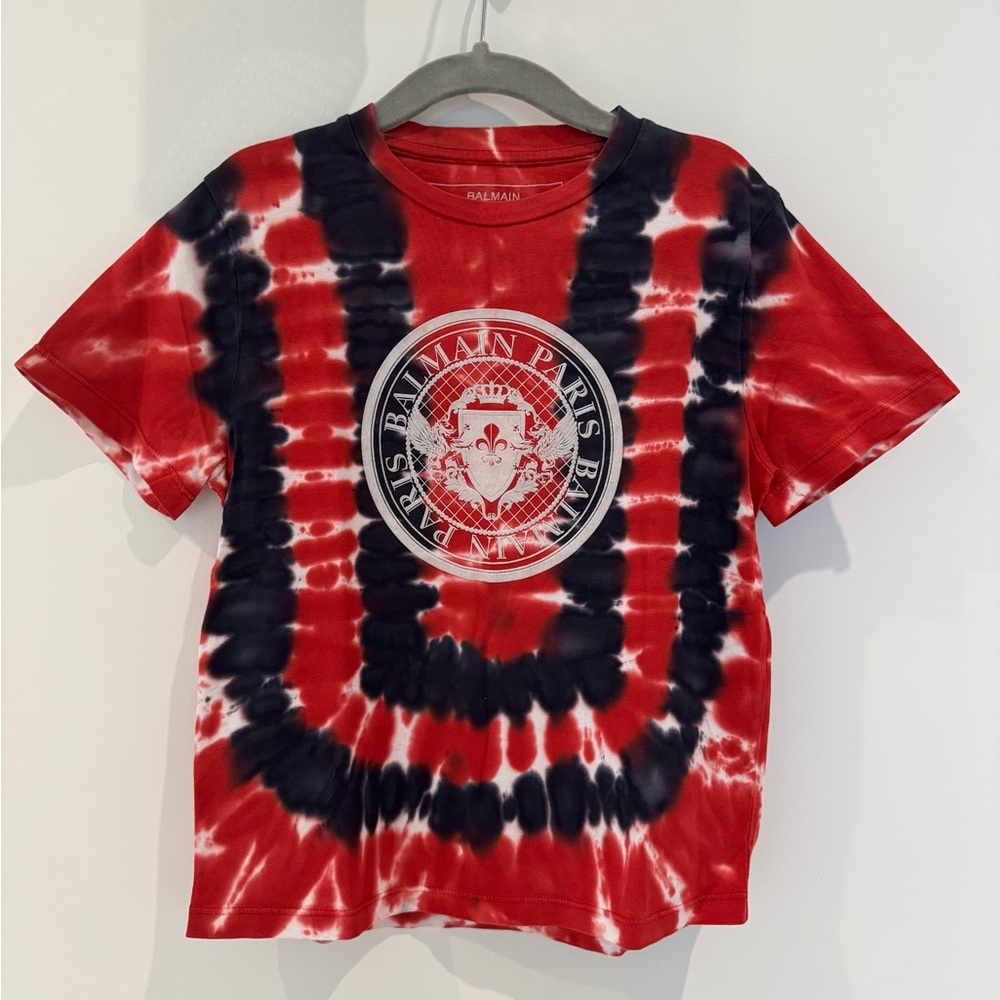 Balmain Red and Black Short Sleeve Tee